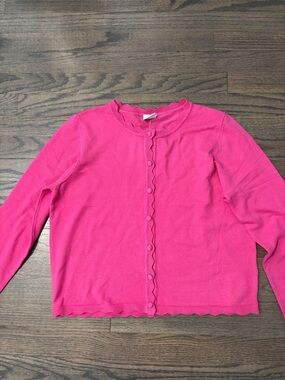Classic Scallop-Trim Cardigan Sweater - Hot Pink